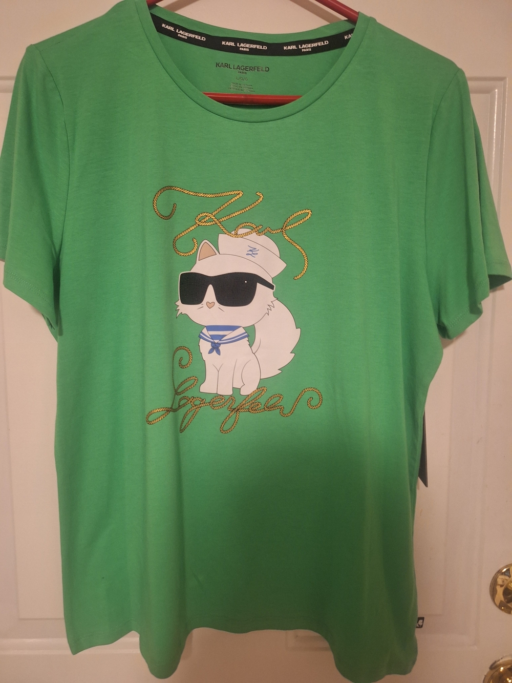 NWT Karl Lagerfeld Green Cat Graphic T-Shirt Large